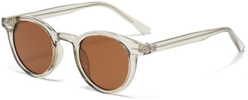 Long Keeper Vintage Small Runde Sonnenbrille Damen Herren Klassisch Unisex Stil Trendy Retro 70er Brille UV400 Schutz (Transparent Grün Braun)