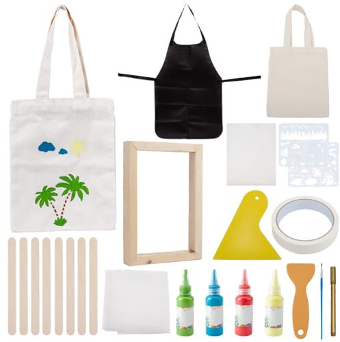 WEBEEDY DIY-Siebdruck-Set, Strand-Thema, Siebdruck-Set, enthält Holz-Siebdruckrahmen, Strandschablonen und Werkzeuge, Siebdruck-Starter-Set mit Anleitung für Erwachsene und Anfänger, 21-teilig