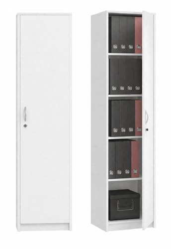 Armadio per ufficio con serratura, armadietto per documenti, libreria per ufficio con 1 porta e 5 scomparti, armadietto universale per ufficio e casa 180x44,5x35 cm (Bianco)