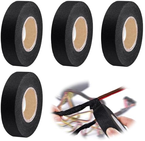 Zynqo 4 Piezas Cinta de Tela Adhesiva, 19mm x 15m Cinta Aislante de Algodón, Cinta Tela Aislante Tejido para Paquetes de Cables, para Proyectos de Cableado Doméstico, Coche
