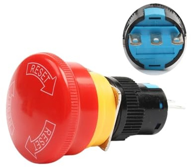 Pulsante di accensione arresto di emergenza da 16 mm - Interruttore di arresto di emergenza a fungo da 30 mm con 3/6 pin, 1NO1NC/2NO2NC Ideale for applicazioni di sicurezza(3pins-D)