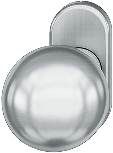 FSB Türknauf drehbar 070802 - Türdrücker ø 50mm mit Rosette oval - Feuerschutz Türknopf DIN18273, Edelstahl matt
