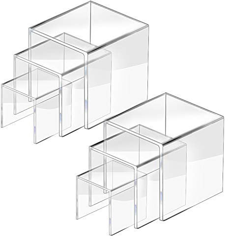 CECOLIC Clear Acrylic Riser Display Stand, Acrylic Display Riser Stand Shelf for Pops Figures, Figurines, Jewelry, Cupcakes, Desserts - 2 Sets (3x4x5'')