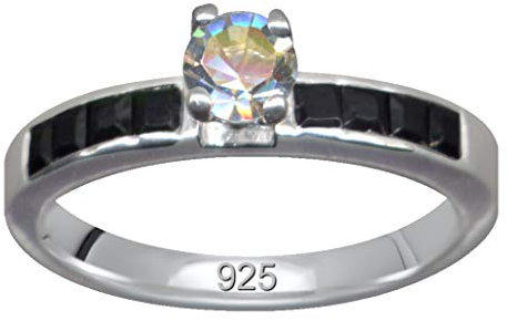 FINGERRING/Echt Silber 925 mit Zirkonia/Jugendstil/Online Schmuck Shop kaufen/Steinfarbe: klar weiss schwarz/modern cool trendy hip / 59017