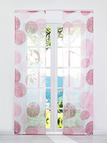 ESLIR Schiebegardinen Set 2er Flächenvorhänge mit Klettband Rot 57x145cm | Schiebevorhang, Fenster Gardinen für Schienensystem, Vorhang Transparent, Gardinenschals Voile, 2 Stück, Mit Zweige Muster