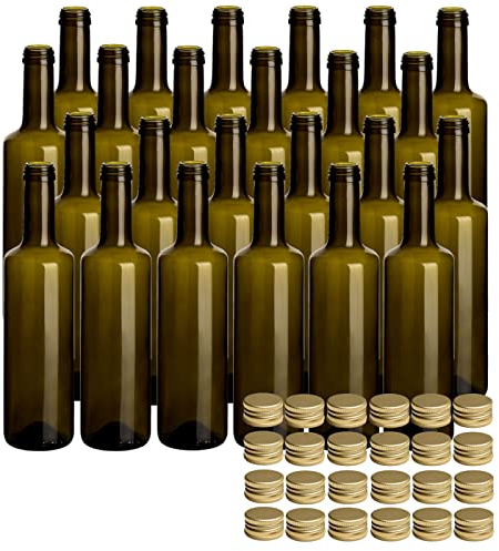 gouveo Caesar 24 bottiglie in vetro da 500 ml con tappo dorato - bottiglia piccola da 0,5 l con tappo a vite per liquore, acquavite, olio, aceto