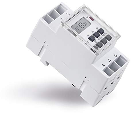 conecto Zeitschaltuhr digital für Hutschiene / Schalttafel, 10 Schaltprogramme, Sommerzeit + 12/24h Timer, LCD-Display, 3600 Watt, weiß