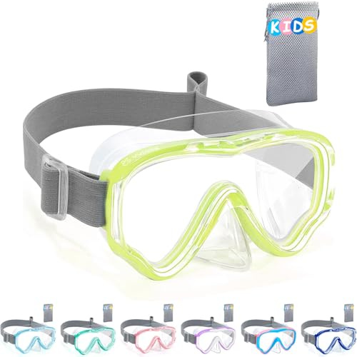 Vvinca Kids Goggles with Nose Cover, Diving Scuba Snorkel Mask Kids Swim Mask, 2023 Upgraded Design with No Tangle Elastic Fabric Strap & Anti-Fog Anti-Shattered Lens for Kids Swim Goggles 3-10