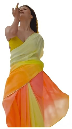 Sidhidata Women's Printed Pure Georgette Saree With Unstitched Blouse Piece (Rocky Aur Rani Ki Prem Kahani Saree) (Orange)