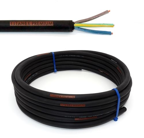 TITANEX PREMIUM H07RN-F 3x1,5 mm² (3G1,5) Industriekabel, Baustellenkabel, Campingkabel für den Außenbereich 5-100m inkl. 10 Aderendhülsen (25 Meter)