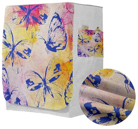 Odot Copri Lavatrice Esterni, Coprilavatrice da Esterno Antipolvere Anti Sunlight, Copertura per Lavatrice e Asciugatrice con Aperture Frontali (Farfalla Rosa,L-capacità 10,5~12 kg)