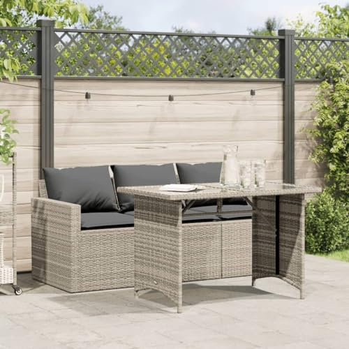 Homgoday Set da pranzo e cuscini da 2 pezzi, rattan sintetico grigio chiaro, sedia tavolo cucina esterno terrazza patio balcone mobili