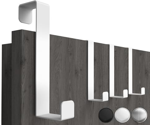 4smile Ganci per porta da appendere, set di 4, colore bianco - appendiabiti salvaspazio per l'intera casa, ganci universali da appendere - guardaroba stabile, porta appendiabiti