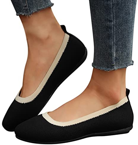 Ballerine Noir Femme Confortable Plates De Danse Pantoufle Compensées Pied Large Mocassin Pieds Larges Chaussures Randonnée Bride