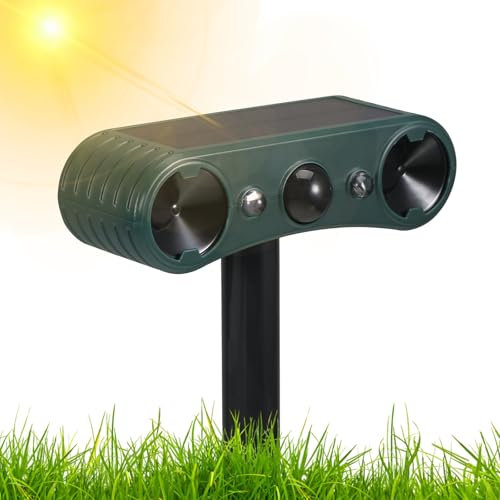Cat Repellent, Ultrasonic Cat Repeller, Solar Animal Repeller, Outdoor Waterproof Cats Deterrent with 129dB Siren and Red Blue Strobes for Farm Garden Yard Foxes Cats Birds Squirrels Deterrent