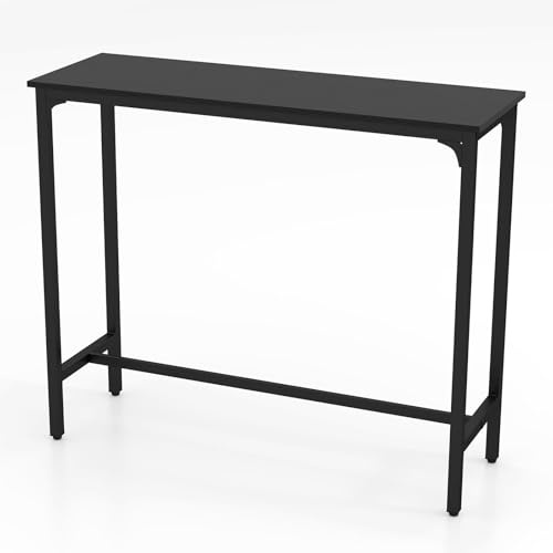 TANGZON Bar Table, Steel Frame Kitchen Table with Adjustable Foot Pads, Industrial Narrow Rectangular Dining Table for Living Dining Room Pub Restaurant, 120 x 40 x 101cm, Easy Assembly (Black)