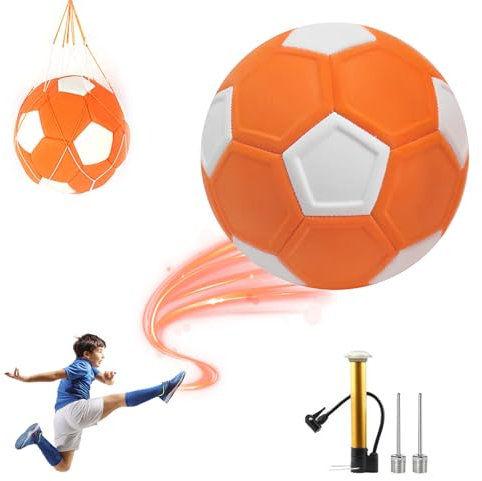Puniama Curve Ball Football for Kids – 20cm Soft Swerve Soccer Ball with Pump, Net & 2 Needles, Indoor Outdoor Football Toy for Boys Girls Teenagers (Orange White)