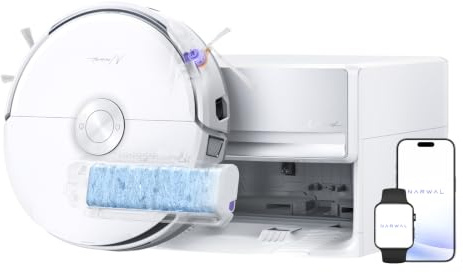 NARWAL Flow Saugroboter mit kompakter 28-cm-Basisstation und Track-Mopp | 22.000 Pa, 80 °C Moppwäsche, 40 °C Heißlufttrocknung, keine Verhedderungen, CarpetFocus, 2 KI-Kameras, 200+ Objekte erkennen