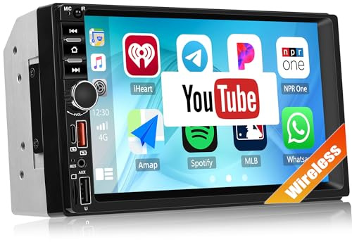 SIXTOP Double Din Car Stereo with Wireless Carplay Android Auto, YouTube App, 7 IPS Touchscreen Car Radio Support Mirror Link Bluetooth FM SWC, 2 Din Head Unit, EQ Audio, TF/Aux/USB+Type-C Ports