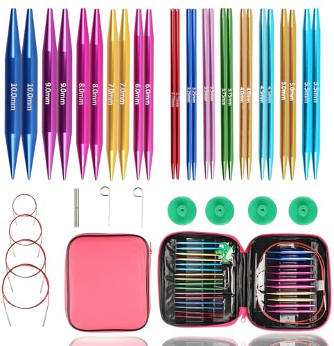 13 Paires 2.75-10,0mm, Kit Tricot Debutant, Aiguilles Circulaires Tricot Interchangeable, Aiguille à Tricoter en Aluminium, Étui Cuir PU, Ensemble d'Aiguilles Circulaires Tricot pour Layette, Écharpe