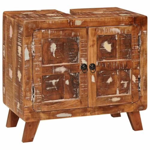 Frdhee Armoire de salle de bain étroite avec porte en bois massif recyclé et matériau à base de bois - Lavabo sur pied pour salle de bain, salon, salle à manger, cuisine