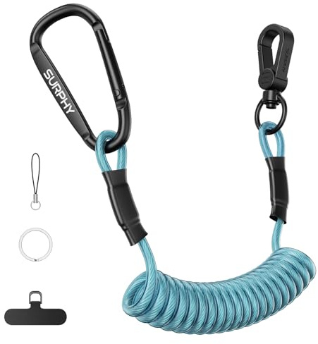 SURPHY Retractable Phone Lanyard, Phone Tether Tab & Metal Keychain Hook, Anti-theft Phone Strap Coiled Cord Lanyard for Skiing Outdoor