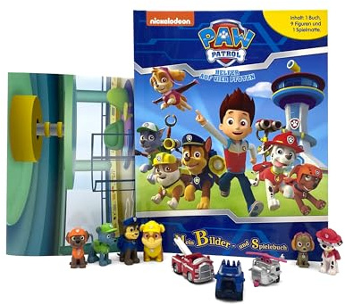 Paw Patrol Mein Bilder- und Spielebuch - Spiel- und Beschäftigungsbuch, 10-seitiges Buch, 9 Spielfiguren, 1 Spielmatte