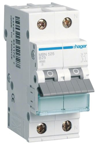 Hager MBN525 Leitungsschutzschalter 25A 1-polig+N 6kA B-Charakteristik 2M LS-Schalter (MBN 525)