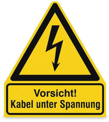 Betriebsausstattung24 Warn-Kombischild Vorsicht! Kabel unter Spannung - Aluminium, geprägt - 21,0 x 23,8 cm - DIN EN ISO 7010