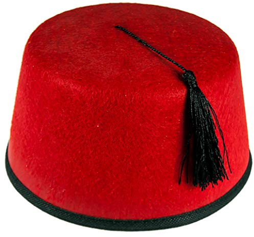 Red Felt Fez Hat Tommy Cooper Türkische Schwarze Quasten Unisex Cap Fancy Dress (Rot)