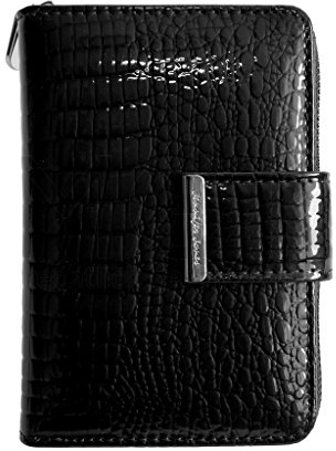 Damen-Geldbörse von Jennifer Jones - feines Mittelformat Portemonnaie Geldbeutel Börse Damenbörse Münzbörse echt-Leder (Schwarz Lack) - präsentiert von ZMOKA®