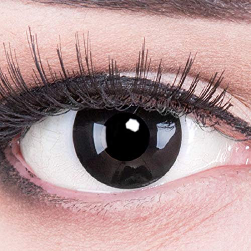 Funnylens 1 Paar farbige schwarz schwarze Crazy Fun black out Kontaktlinsen MIT STÄRKE -3,50 und + Behälter von Funnylens. Perfekt zu Halloween, Karneval, Fasching oder Fasnacht.