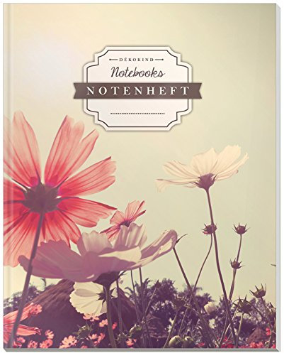 DÉKOKIND Notenheft | DIN A4, 64 Seiten, 12 Notensysteme pro Seite, Inhaltsverzeichnis, Vintage Softcover | Dickes Notenbuch | Motiv: Blumenwiese