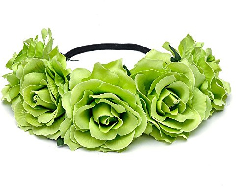 DreamLily Diadema de flores hawaianas elásticas para mujer, corona floral para guirnalda de fiesta, BC12, verde, talla única