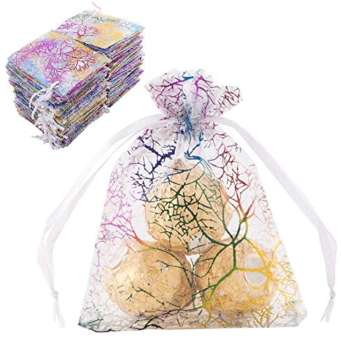 Wuligirl Organza-Säckchen mit Kordelzug, 9 x 12 cm, weiße Koralline, für Schmuck, Hochzeit, Party, Babyparty, Seifen, Murmeln, Münzen, Süßigkeitenbeutel, 100 Stück