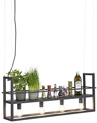 Qazqa Moderno Lámpara colgante industrial negra estantería 4-luces - CAGE Rack Acero Alargada Adecuado para LED Max. 4 x 60 Watt