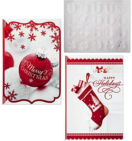 Hallmark Christmas Boxed Card Assortment, Ornament and Stocking (40 Cards with Envelopes and Gold Seals) (1XPX2806)