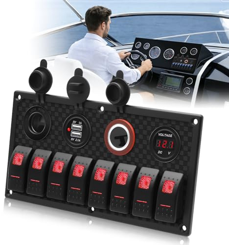 Geloo Panel de Interruptores Basculantes de 8 Pandillas, 4 en 1 Multifunción Impermeable Panel de Interruptores de Palanca para Coche, Barco, Camión, Caravana
