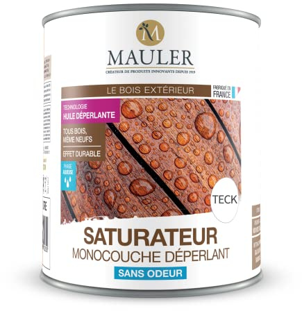 Mauler - Saturateur Bois Monocouche Dépérlant - 1L - Teck - Assure une Protection Contre l'Usure du Bois dû aux Evénements Météorologique | Effet Déperlant 30 minutes - Remise en service Terrasse 24h - Applicable Bois Humide - Qualité Professionnelle depuis 1919