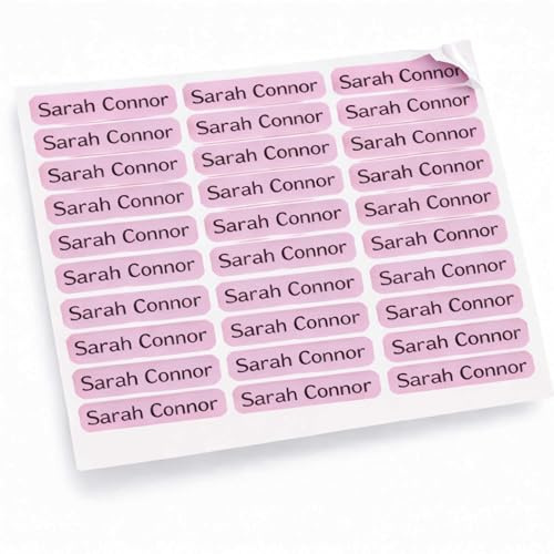 Indigos UG - Namensaufkleber Kinder Schule - 300 Sticker 36x7 mm - rosa - personalisiert mit Wunschname - Etiketten für Schulheft, Schultüte, Federmappe, Stifte, Kindergarten
