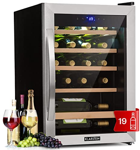 Klarstein Vinoteca 19 Botellas, Nevera Vinos, Una Zona de Refrigeración, Nevera Expositora Vino y Cerveza, Vinoteca Interior y Exterior con Puerta de Cristal, Nevera Vino con Protección UV, 4-18°C