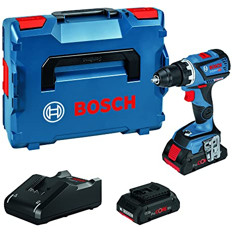 Bosch Professional 18V System perceuse-visseuse sans-fil GSR 18V-60 C (couple maxi 60 Nm, avec module de connectivité, 2 batteries ProCore de 4,0 Ah, chargeur GAL 18V-40, L-BOXX)