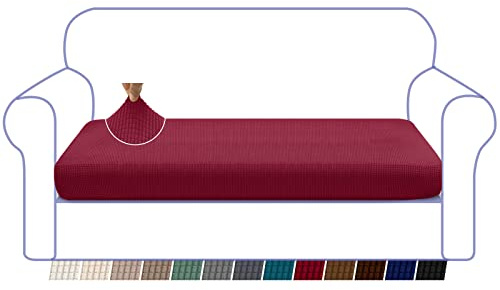Granbest High Stretch Sofa Sitzkissenbezug Superweicher Sofa Sitzbezug Sitzkissenschutz Jacquard Spandex Stoff mit Elastischer Unterseite(3 Sitzer,Weinrot)