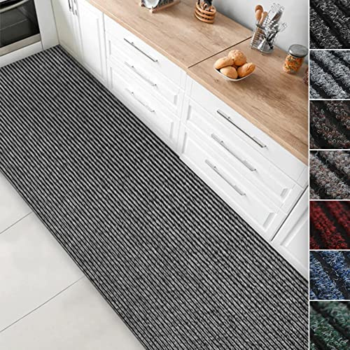 Granada Tappeto Passatoia da Cucina, Tappetino per Pavimento per Cucina e Corridoio, Moderno Tappeto Passatoia Antiscivolo con Struttura a Costine, Pelo Assorbente (Grigio, 80 x 100 cm)