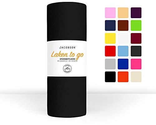 Jacobson Laken to GO Spannbettlaken Jersey Spannbetttücher Bettlaken 50% Baumwolle 50% Polyester (90x200-100x200cm 1er Set, Schwarz)
