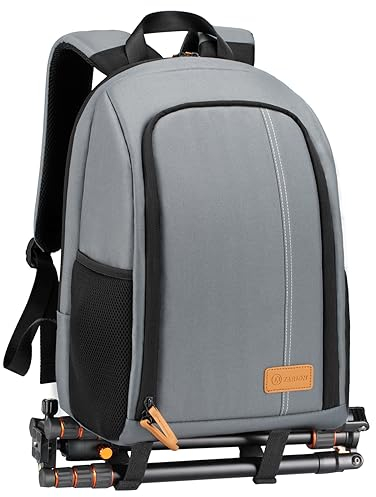 TARION Camera Backpack, Photography Backpack with Large Capacity, Padded Insert, 15'' Laptop Compartment, Professional Waterproof Camera Bag for DSLR SLR Canon Nikon Fuji Sony Cameras (Grey)