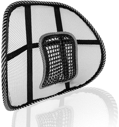 plastific Lumbar Back Support, Mesh Cushion Backrest for Office, Home, Car Seat, Portable, Breathable Work Chair Rest, Massage Beads for Lower Body Pain Relief (1 x Black Mesh Back Lumbar Support)