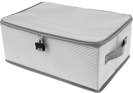 KEGAJEGA Scatola con serratura a combinazione, 38 x 26 x 15 cm, con coperchio in tessuto, pieghevole, scatola richiudibile per riporre vestiti da camera da letto, giocattoli, snack, documenti (grigio)