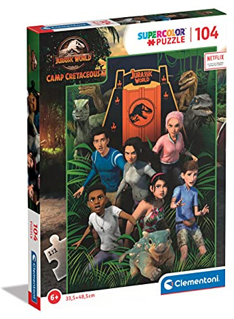 Clementoni 27544 Supercolor Jurassic World Camp Cretaceous – Netflix 104 Teile – Made in Italy – Kinder 6 Jahre Cartoon Puzzle, Mehrfarbig, One Size