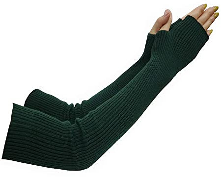 Lemoyoung Damen Kaschmir Warm Lange Fingerlose Handschuhe Winter Armwärmer, dunkelgrün